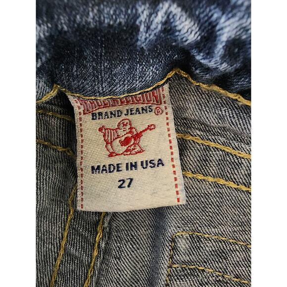 TRUE RELIGION Women's Blue Colorful Back Details Cut-off Jean Jorts Shorts SZ 27 - Picture 5 of 6